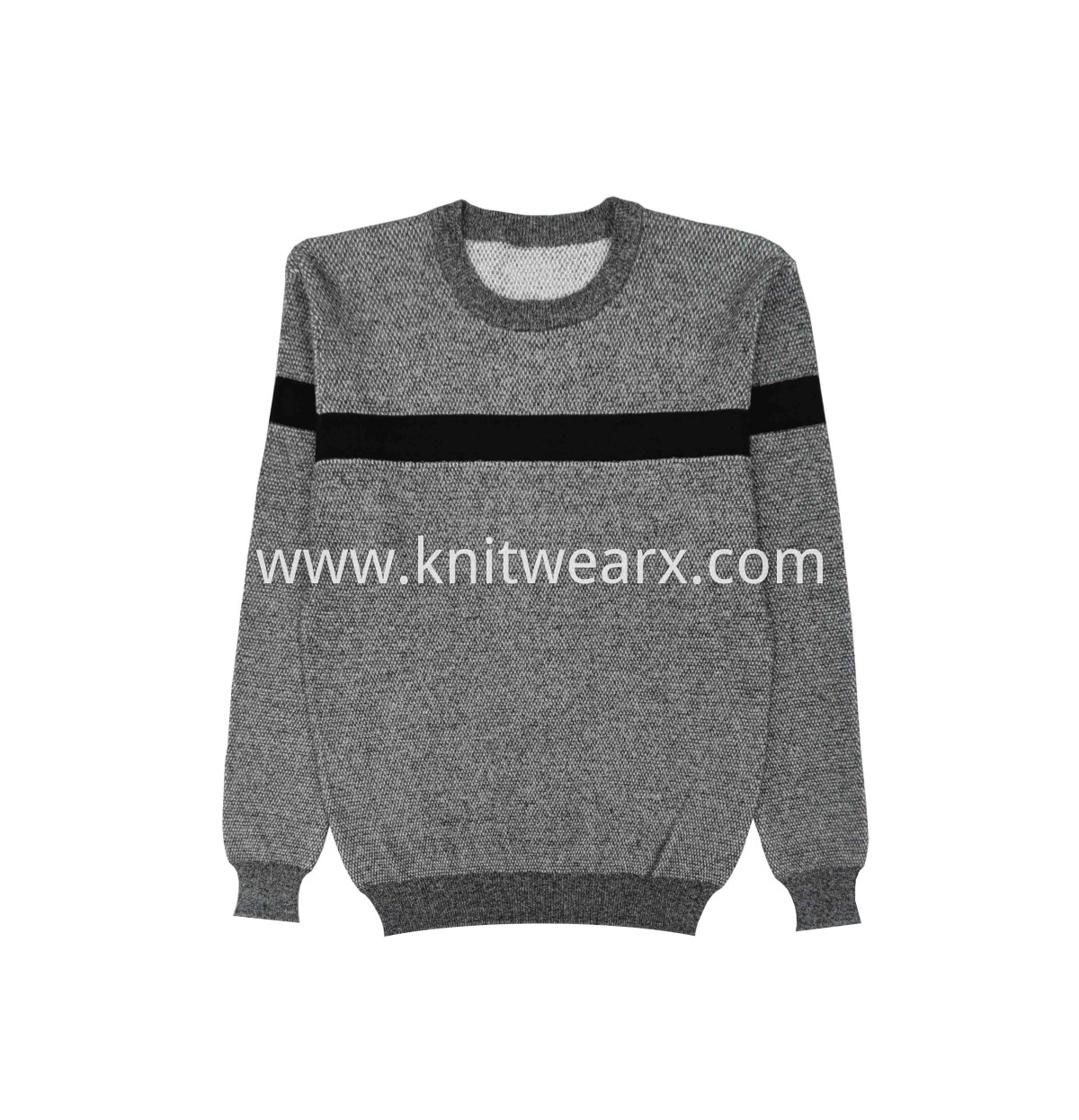 Men's Knitted Striped Heavyweight Intarsia Crewneck Pullover